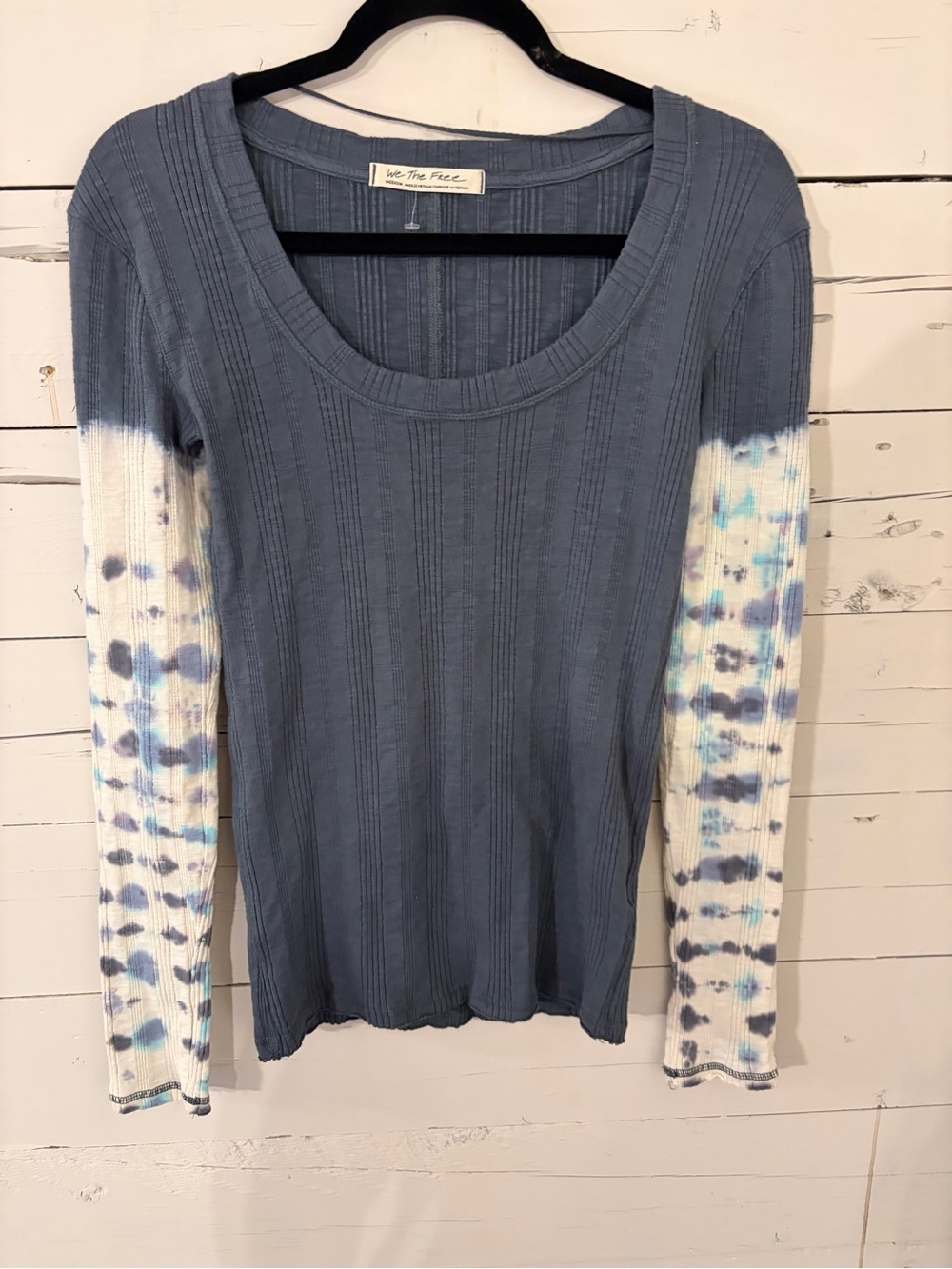 Free People Big Sur Slate Blue Tie-Dye Long Sleeve Tee BoHo Festival Beachy M